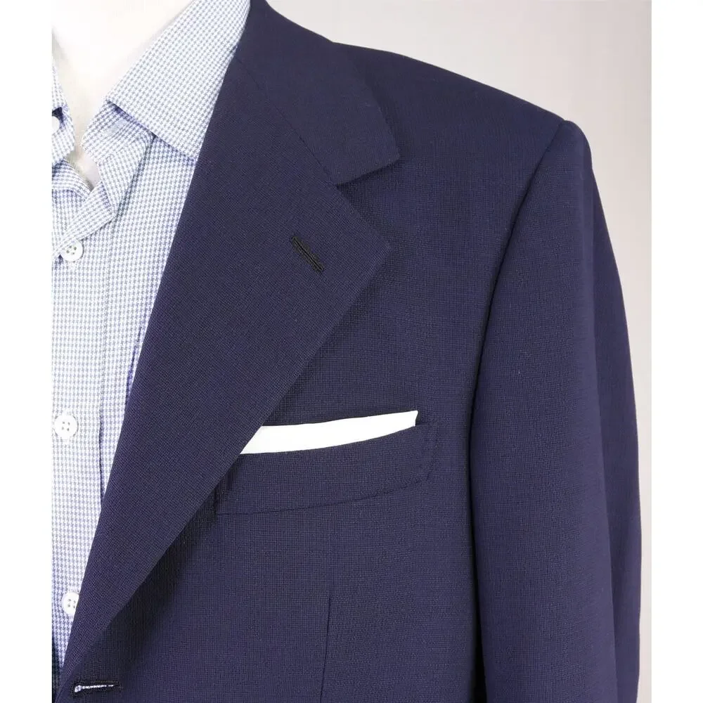 Saint Andrews Italy Navy Blue Knit Woven 3-Btn Sportcoat Blazer Jacket 42L